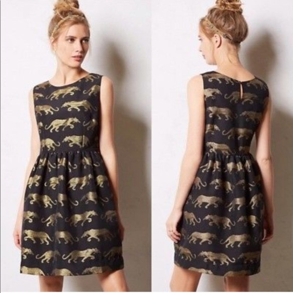 Anthropologie Black & Gold Panther Dress